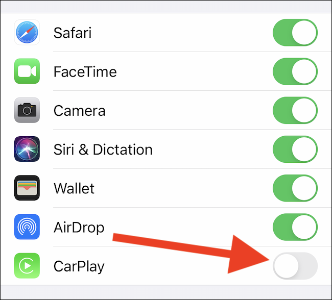 Desative a opção "CarPlay"