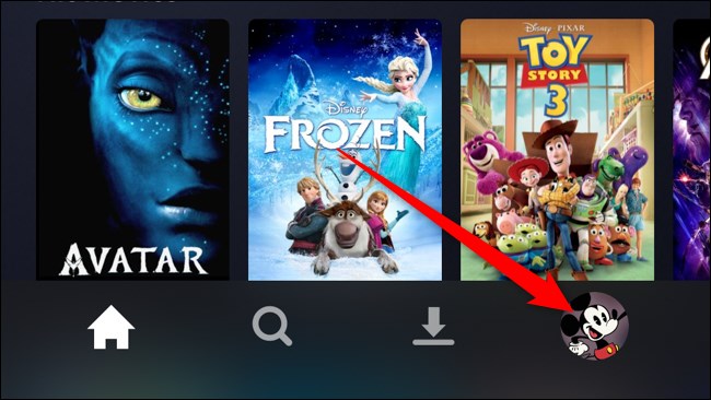 Disney + App Toque na guia Conta