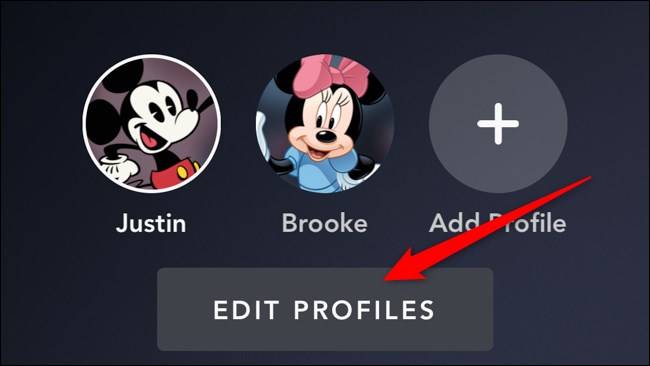 Disney + App Toque em Editar perfis