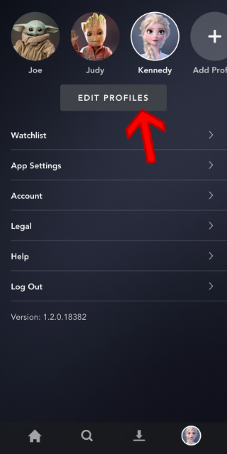 Disney + app editar perfis