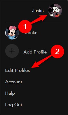Disney + na Web Passe o mouse sobre Avatar e selecione Editar perfis