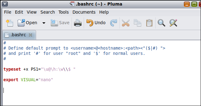 .bashrc em pluma