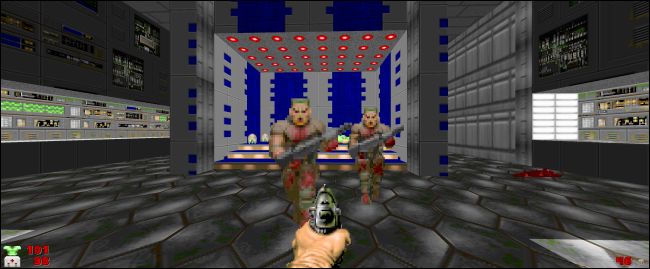 Uma cena de "Doom" em uma tela ultralarga.