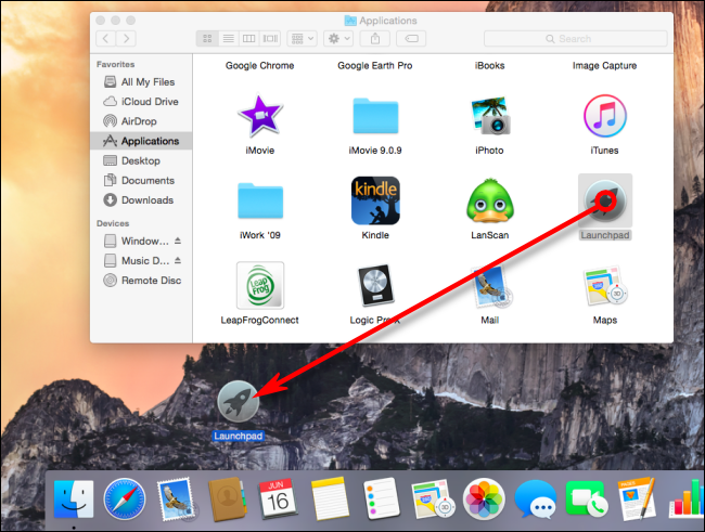Arraste o ícone do aplicativo Launchpad da pasta de aplicativos para o Dock no Mac