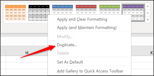 Duplicar um estilo de tabela existente