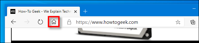 O ícone da página inicial na barra de ferramentas do Edge.