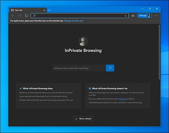 Modo InPrivate no Microsoft Edge no Windows 10