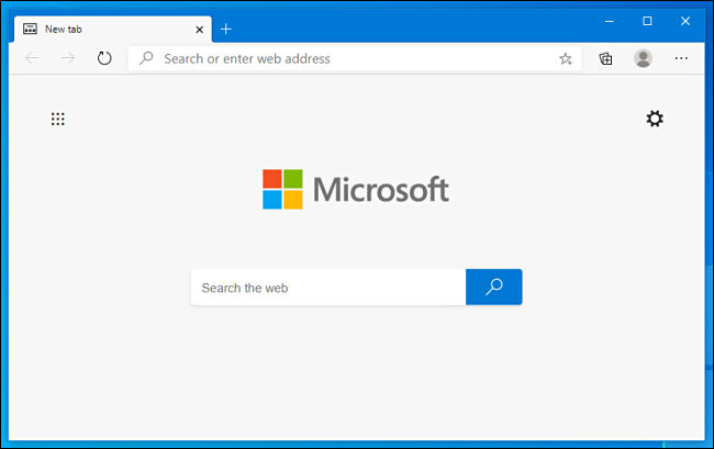 Uma nova guia simplificada no Microsoft Edge com todas as opções personalizáveis ​​desativadas.