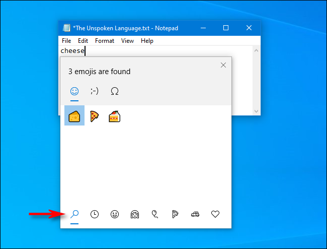 Clique na lupa para voltar aos resultados da pesquisa de emoji no Windows 10