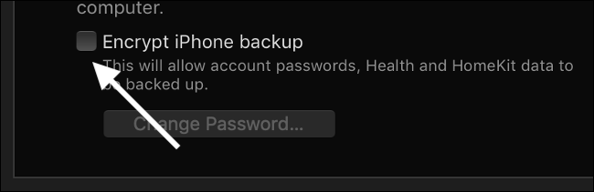 Clique na caixa ao lado de “Criptografar backup do iPhone”.