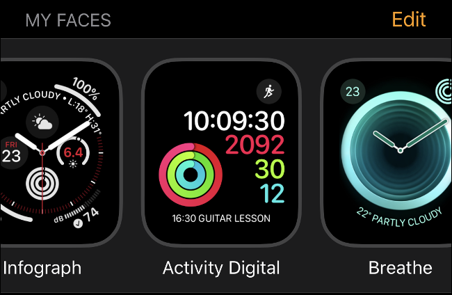 O relógio "My Faces" do Apple Watch mostra a tela do watchOS 6.
