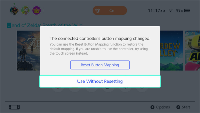 A função do botão do controle Nintendo Switch mudou a mensagem à prova de falhas
