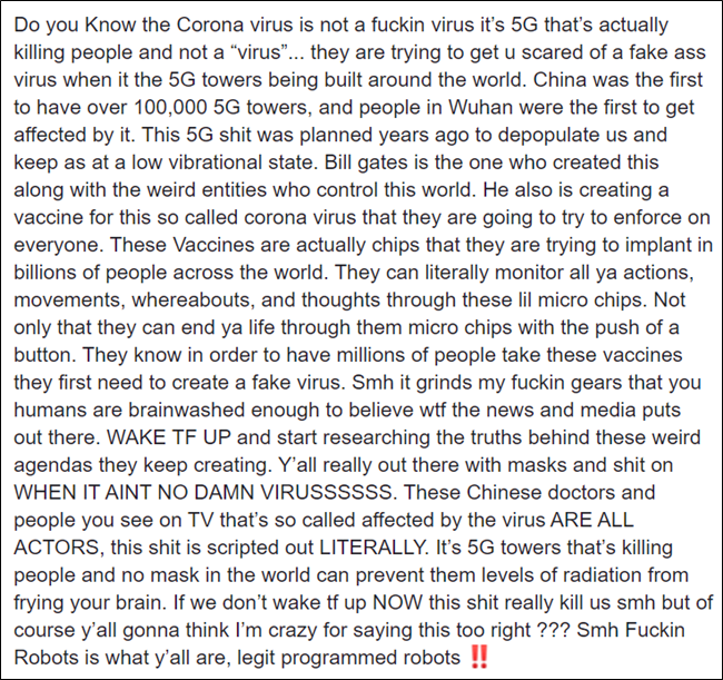 Declarações falsas de coronavírus