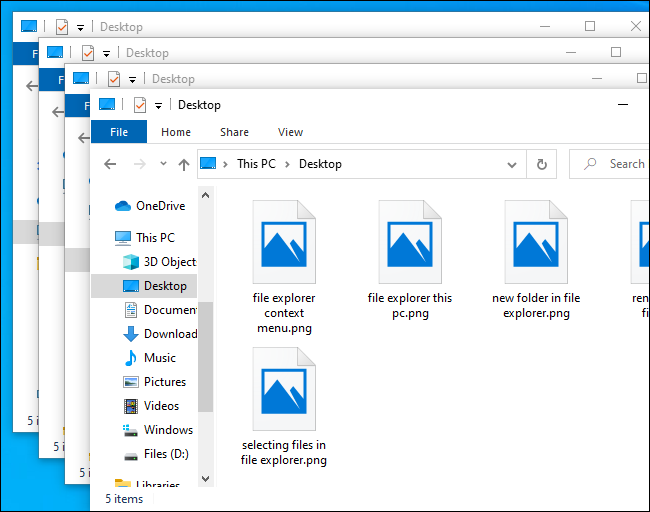 Várias janelas no File Explorer.