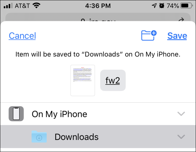 Salvando um arquivo PDF em Arquivos no iPhone