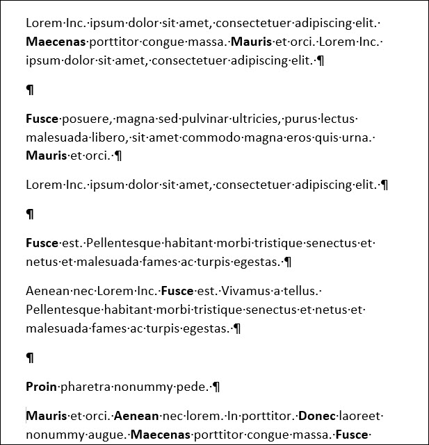 documento do Word mostrando marcas de parágrafo extras entre parágrafos