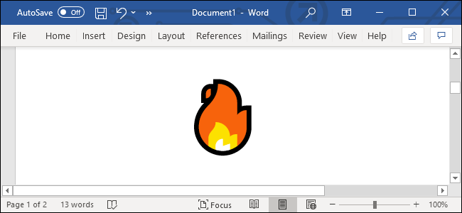 O popular emoji de fogo em um documento do Word.