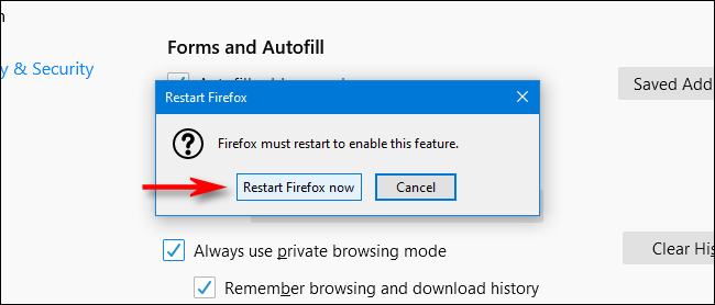 Clique em Reiniciar Firefox agora no Firefox