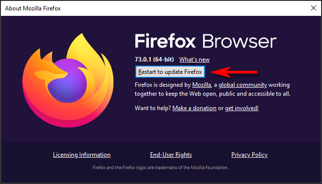 Clique em “Reiniciar para atualizar o Firefox”.