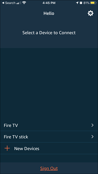 Aplicativo Amazon Fire TV: Selecionando um dispositivo para conectar