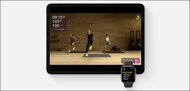 Fitness + running em um iPad e Apple Watch