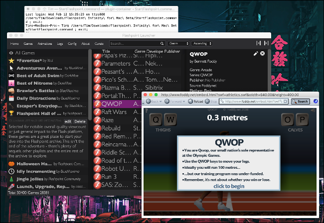 O jogo "QWOP" no Flashpoint no macOS.