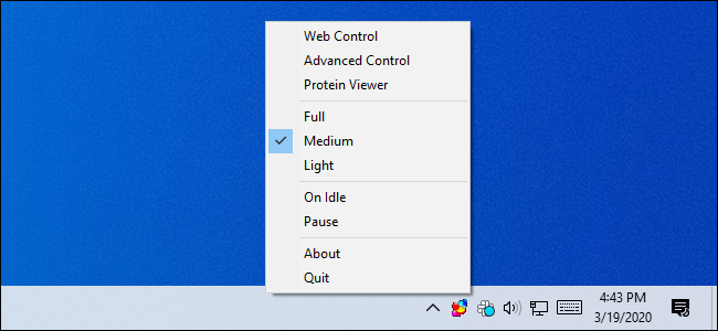 Controle do software Folding @ home a partir da área de notificação do Windows