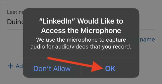 Conceda ao aplicativo LinkedIn permissão para acessar o microfone do seu telefone
