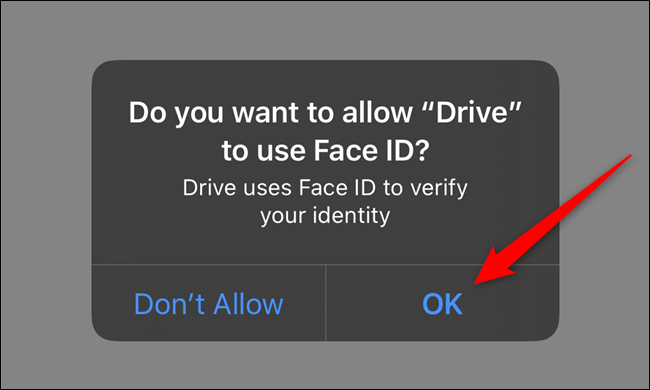 Dê ao Google Drive permissão para acessar o Face ID ou Touch ID