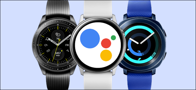 Google Assistant rodando em três smartwatches Samsung.