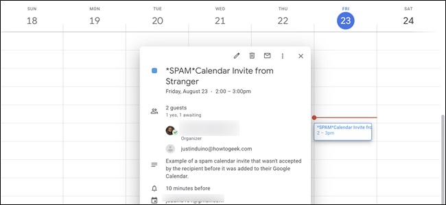 Evento de spam do Google Agenda