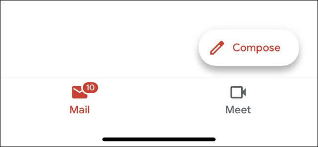 O botão Google Meet no aplicativo do Gmail no iPhone.