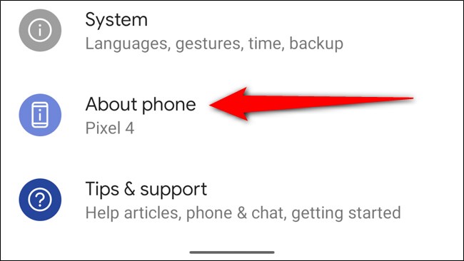 Google Pixel 4 Selecione Sobre o telefone