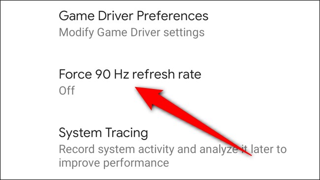 Google Pixel 4 Select Forçar taxa de atualização de 90 Hz