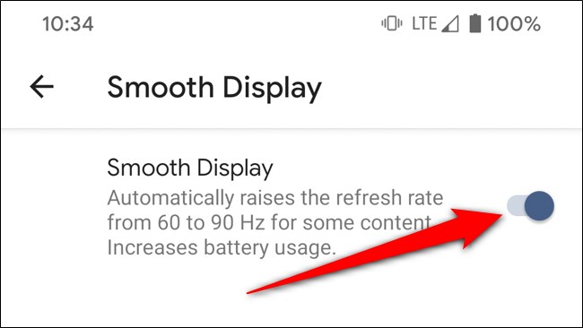 Google Pixel 4 Desativar Smooth Display