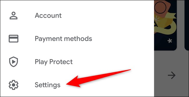 Google Play Store Toque no link Configurações