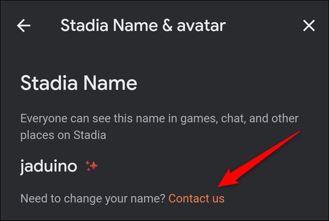 Clique no aplicativo Google Stadia Entre em contato conosco