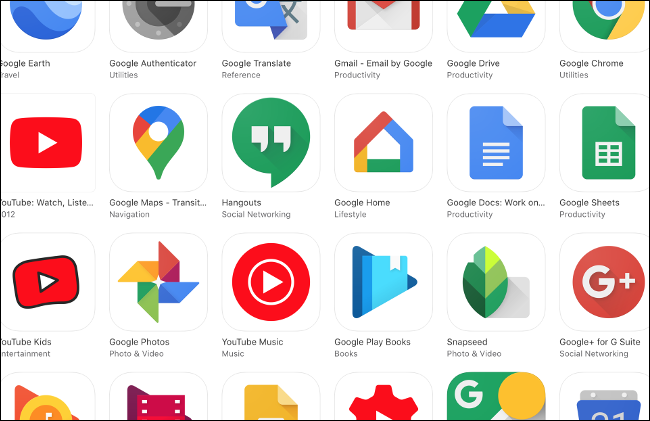 Os ícones de todos os aplicativos do Google para iOS.