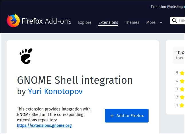 Integrações do GNOME Shell em complementos do Firefox
