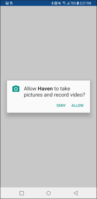 Haven foto e gravação de vídeo prompt no Android