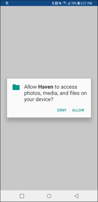 Prompt de permissão Haven no Android