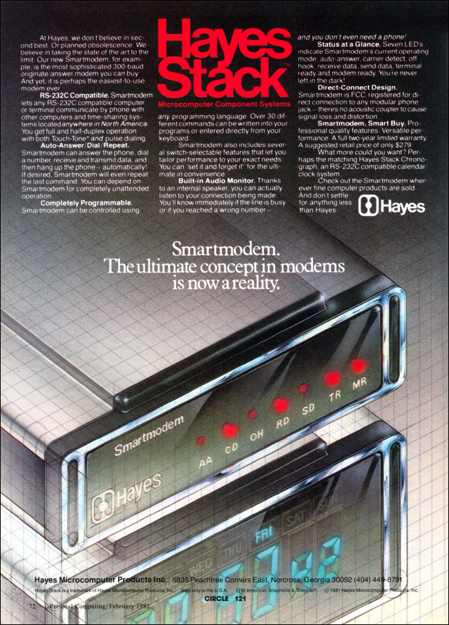 Um anúncio de 1982 para o Hayes Stack Smartmodem 300.