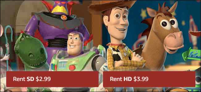 Duas versões do Toy Story, uma em HD e outra em SD, com preços diferenciados.