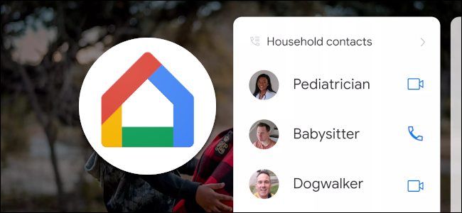 Uma lista de "Contatos domésticos" no Google Home.