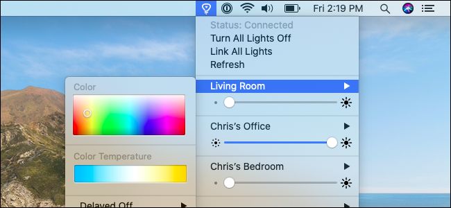 O menu Colors for Hue no macOS.