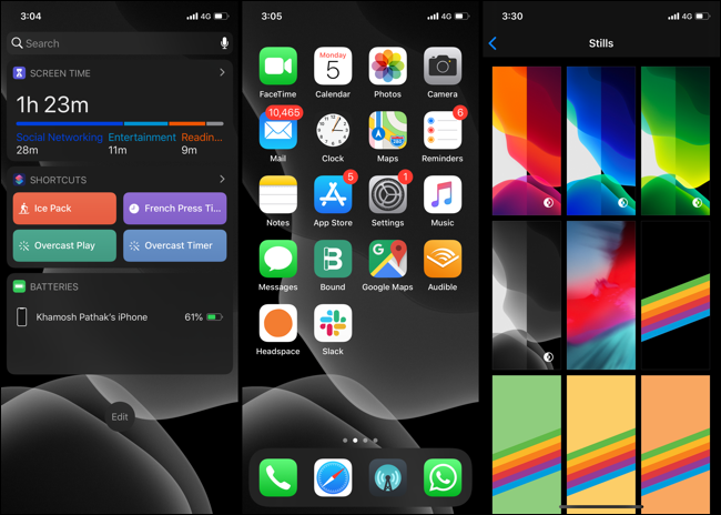 iOS 13 modo escuro widgets e tela inicial