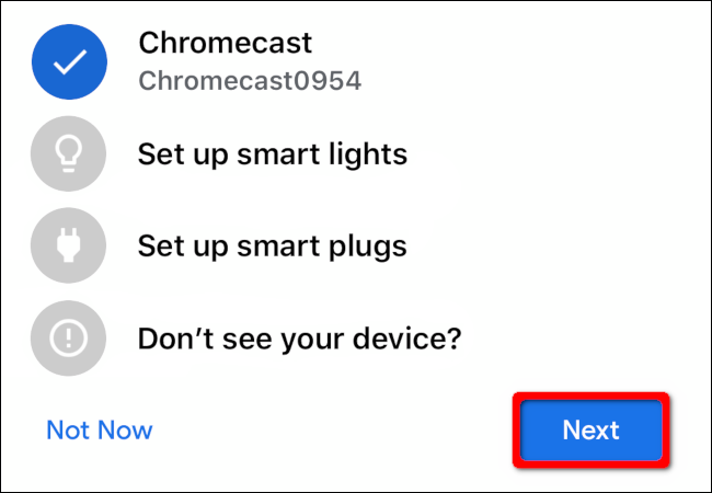 Selecione seu dispositivo Chromecast e toque em "Avançar".