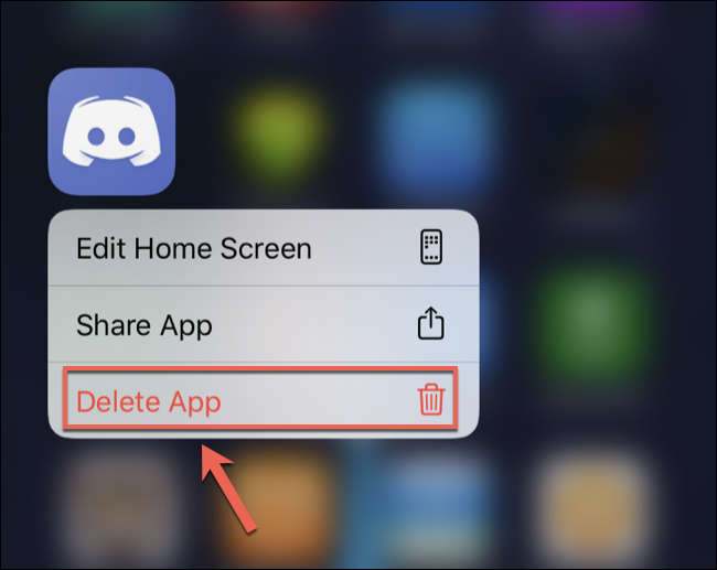 Toque em "Excluir aplicativo" para excluir o Discord da tela inicial do seu iPhone ou iPad. 