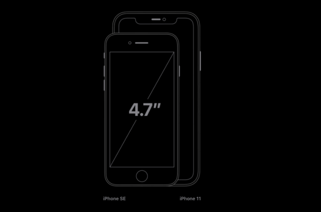 A nova comparação de tamanho do iPhone SE com o iPhone 11.