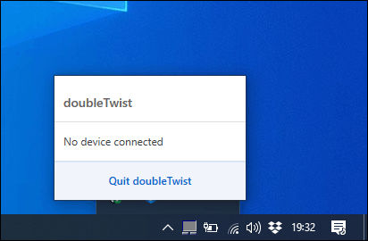 O software doubleTwist Sync no Windows, informando ao usuário que nenhum dispositivo está conectado
